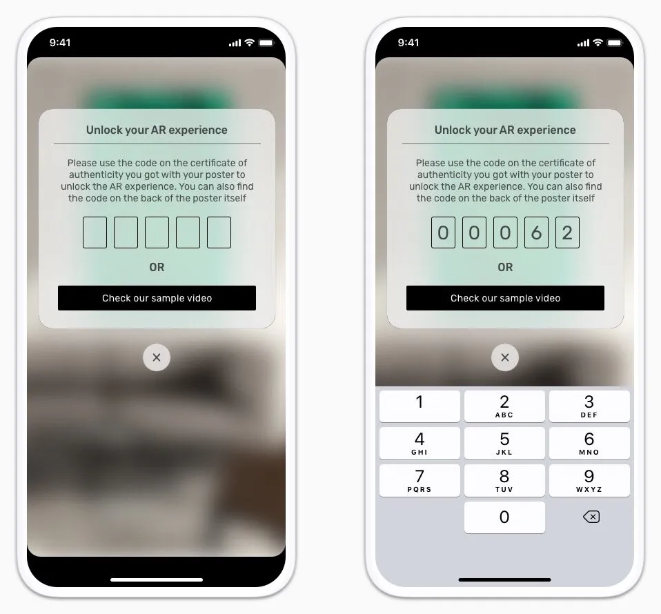 Certification code entry in AR mode