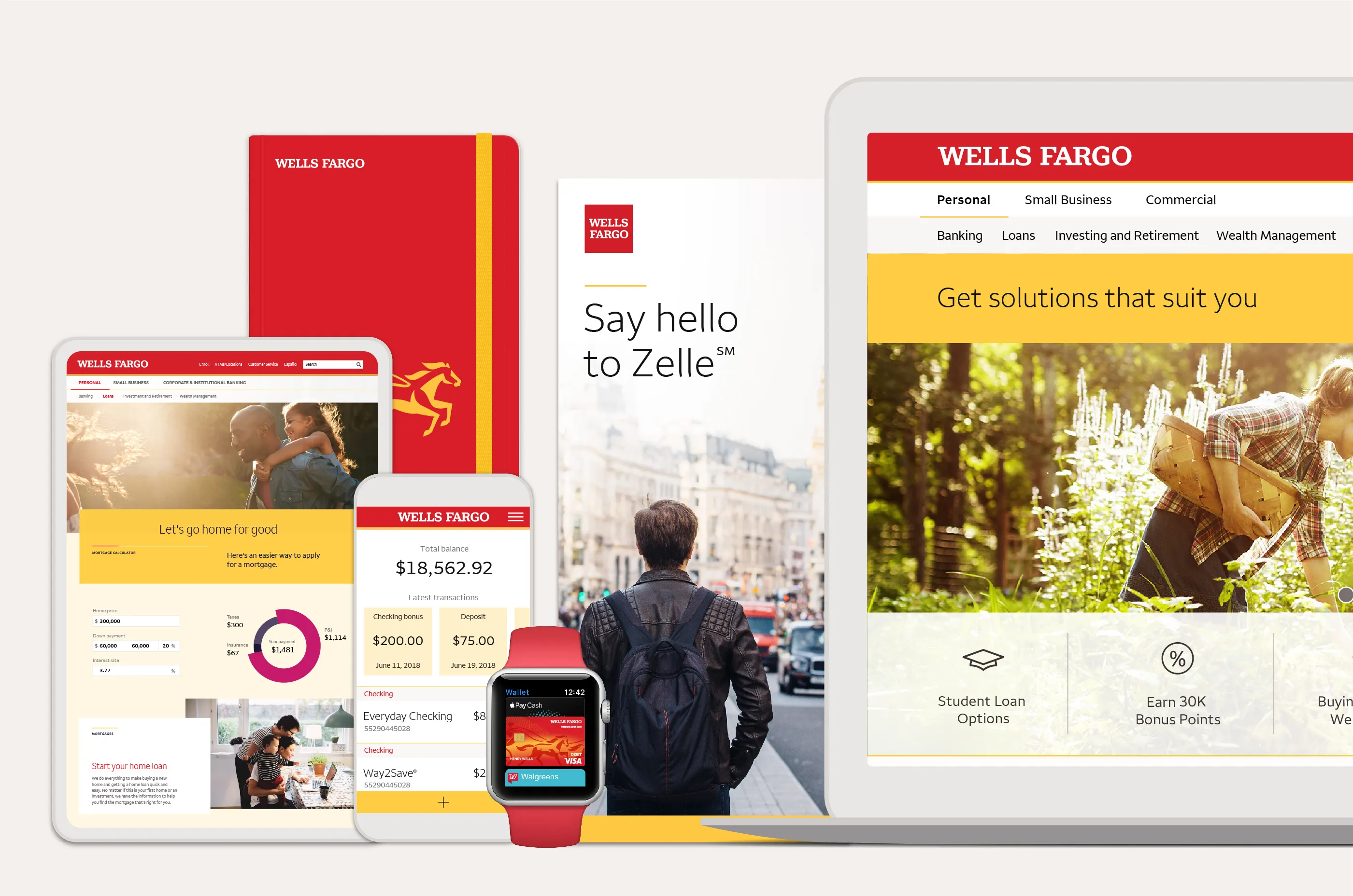 The refreshed Wells Fargo identity across web, mobile, print and collateral