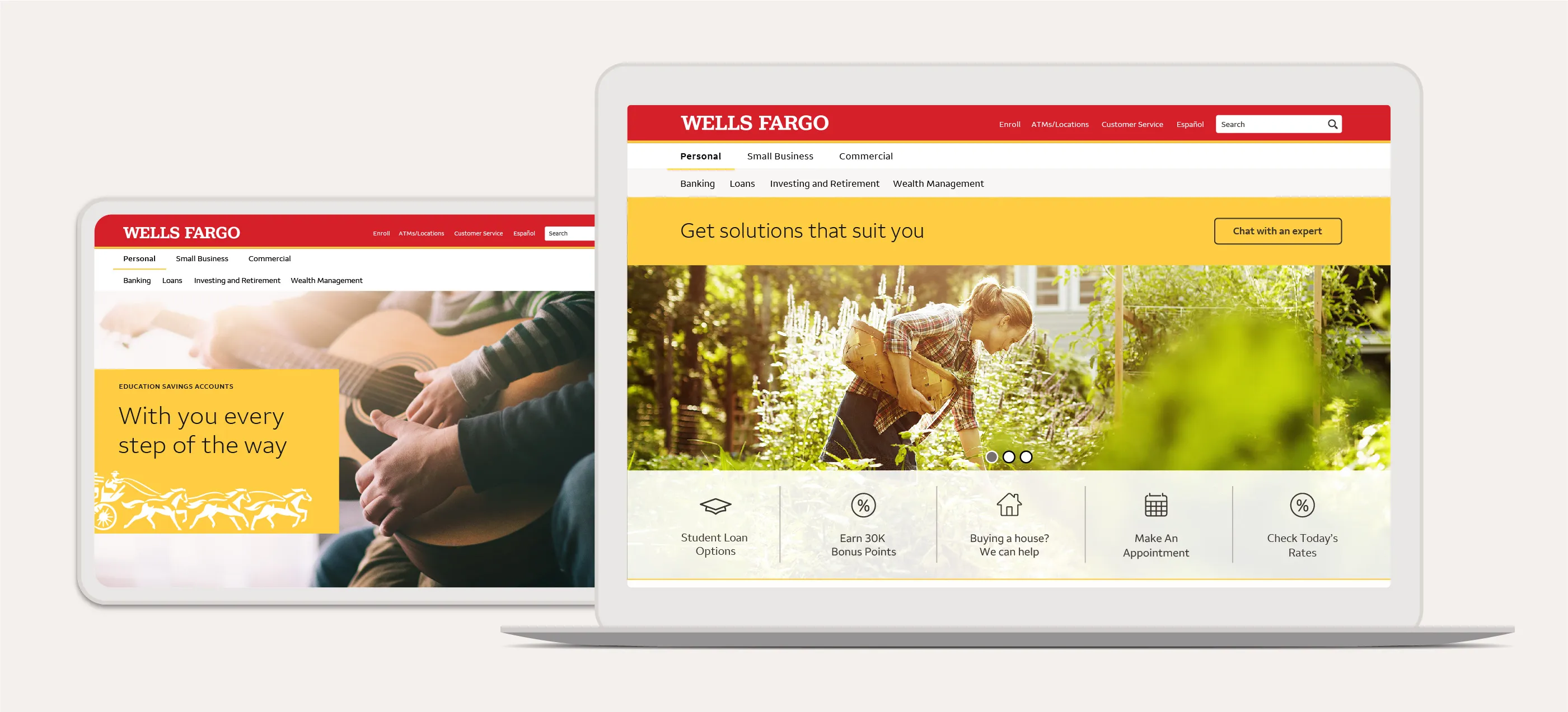 Consumer bank portal on laptop and tablet