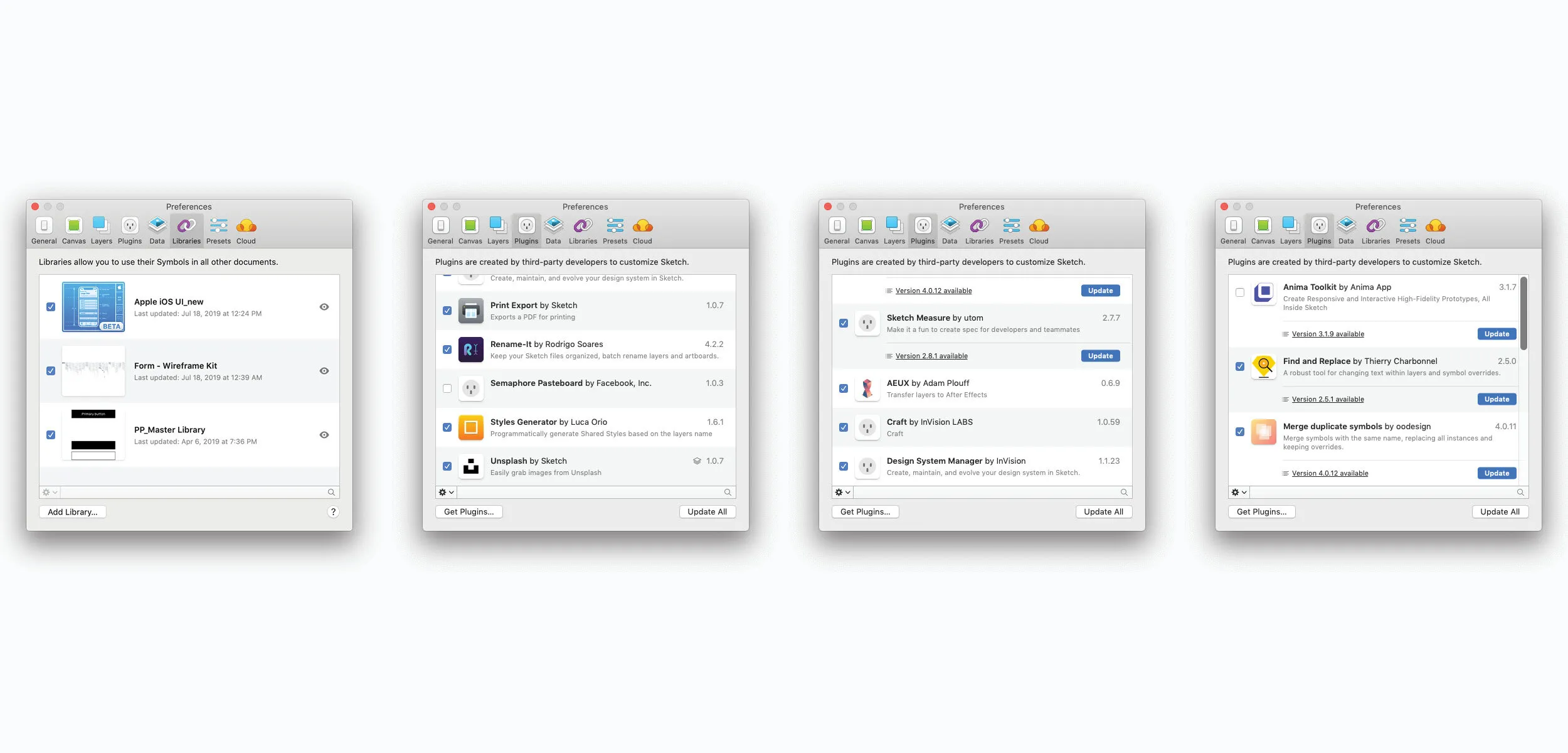 Sketch libraries used in the project