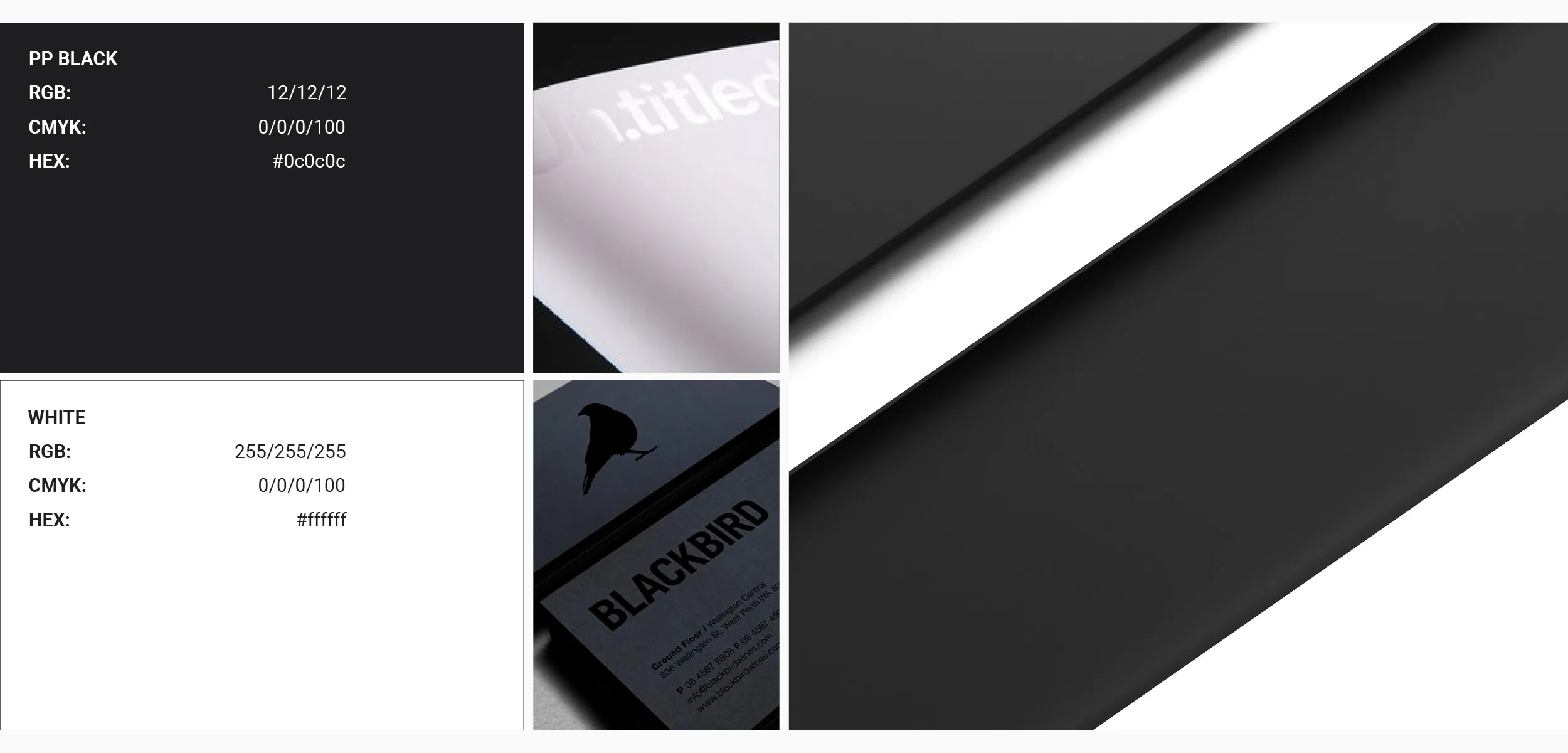 Black and white color specification and paper stock board